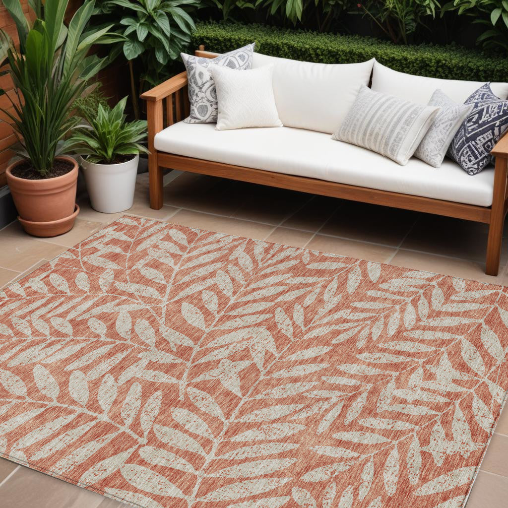 Tabselect Home Line 8' X 10' Salmon And Gray Floral Washable Indoor Outdoor Area Rug