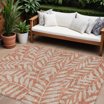 Tabselect Home Line 8' X 10' Salmon And Gray Floral Washable Indoor Outdoor Area Rug