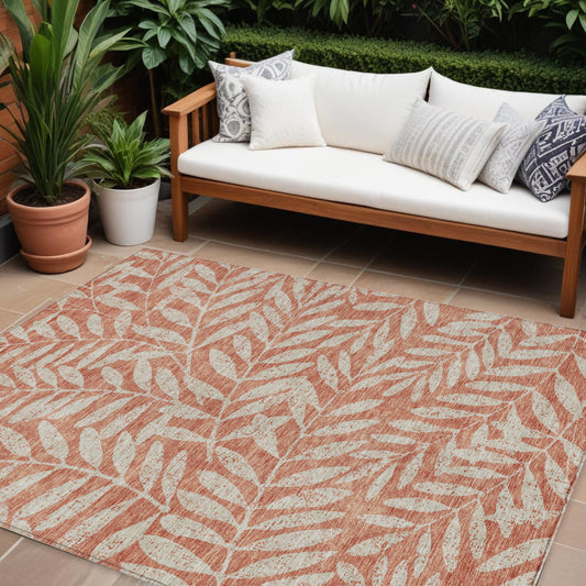 Tabselect Home Line 8' X 10' Salmon And Gray Floral Washable Indoor Outdoor Area Rug