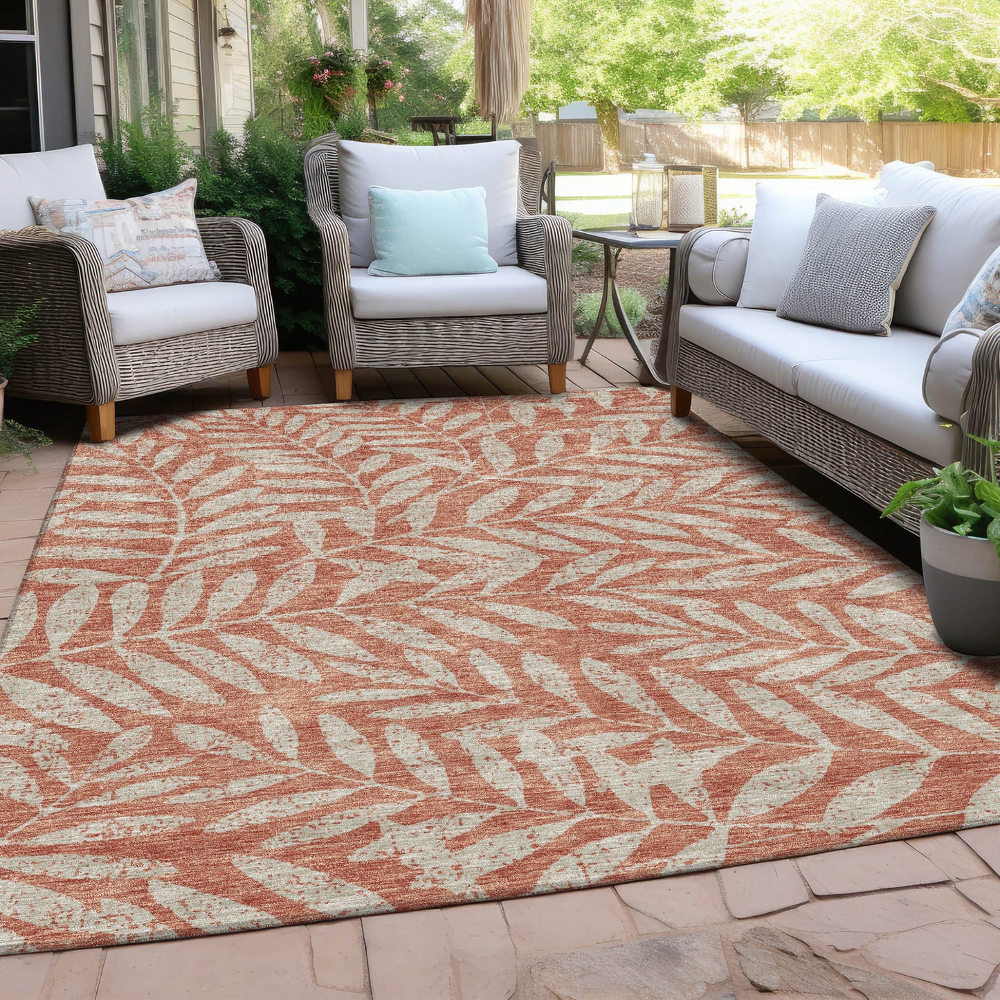 Tabselect Home Line 8' X 10' Salmon And Gray Floral Washable Indoor Outdoor Area Rug
