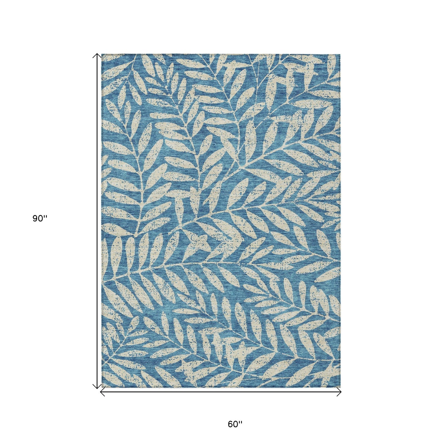Tabselect Home Line 5' X 8' Teal Blue And Ivory Floral Washable Indoor Outdoor Area Rug