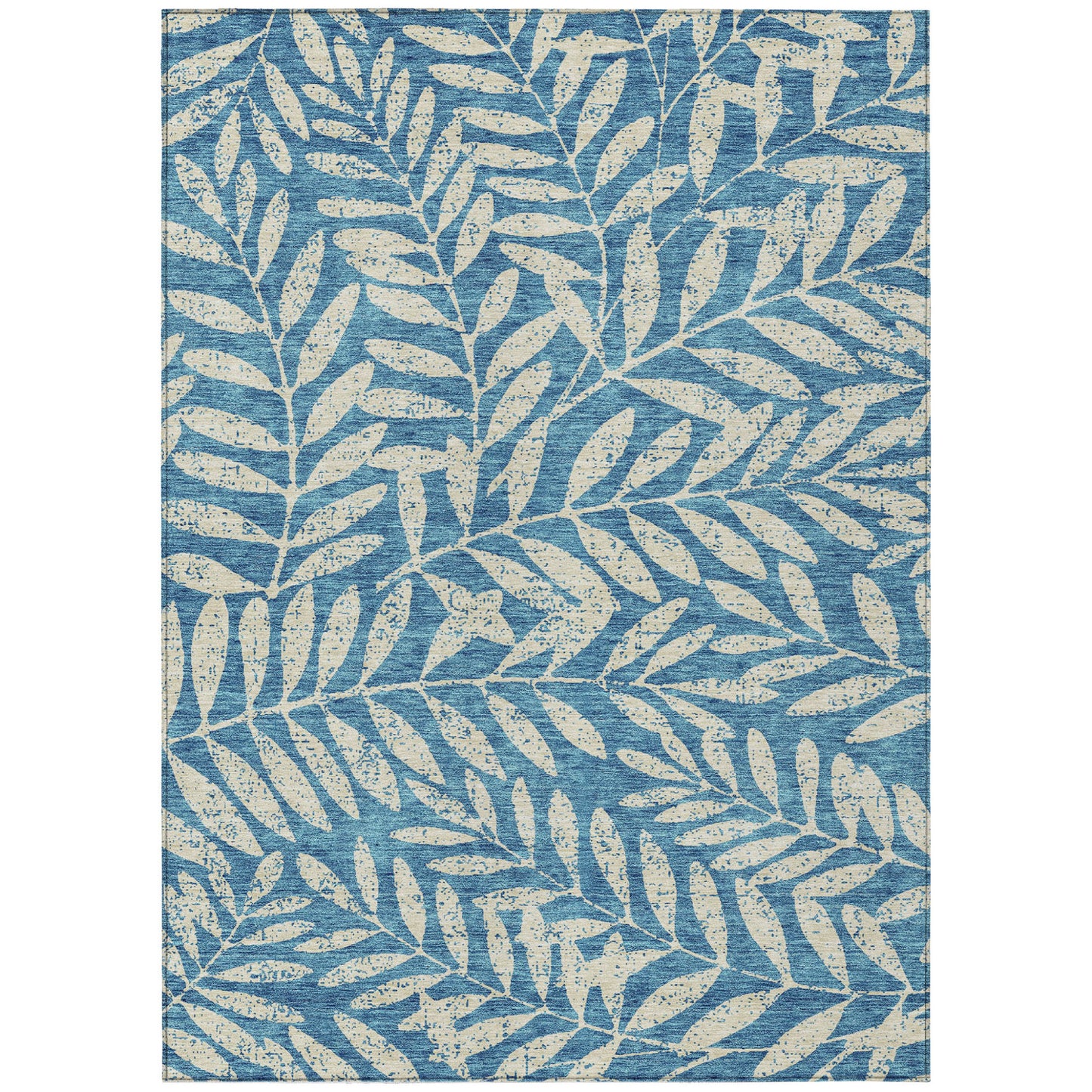 Tabselect Home Line 5' X 8' Teal Blue And Ivory Floral Washable Indoor Outdoor Area Rug