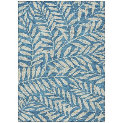 Tabselect Home Line 5' X 8' Teal Blue And Ivory Floral Washable Indoor Outdoor Area Rug