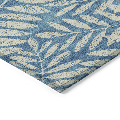 Tabselect Home Line 5' X 8' Teal Blue And Ivory Floral Washable Indoor Outdoor Area Rug