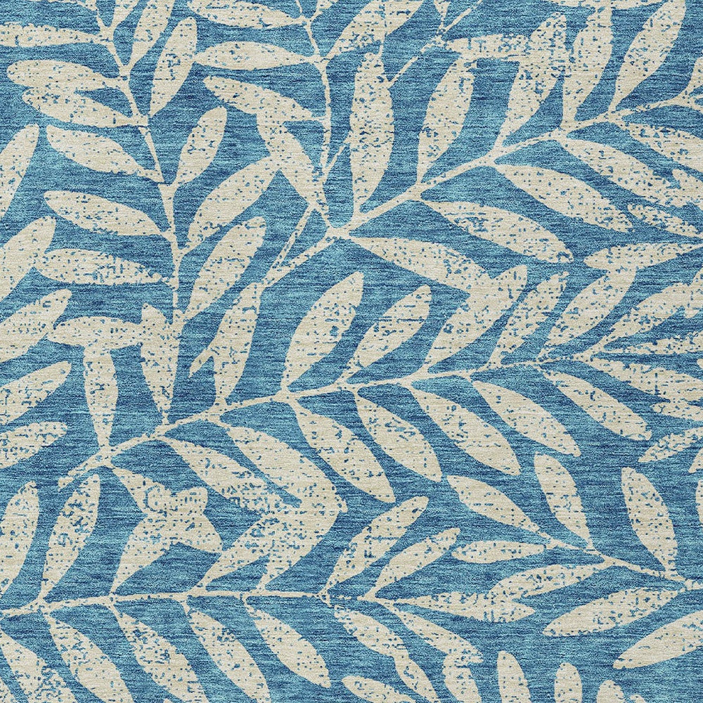 Tabselect Home Line 5' X 8' Teal Blue And Ivory Floral Washable Indoor Outdoor Area Rug