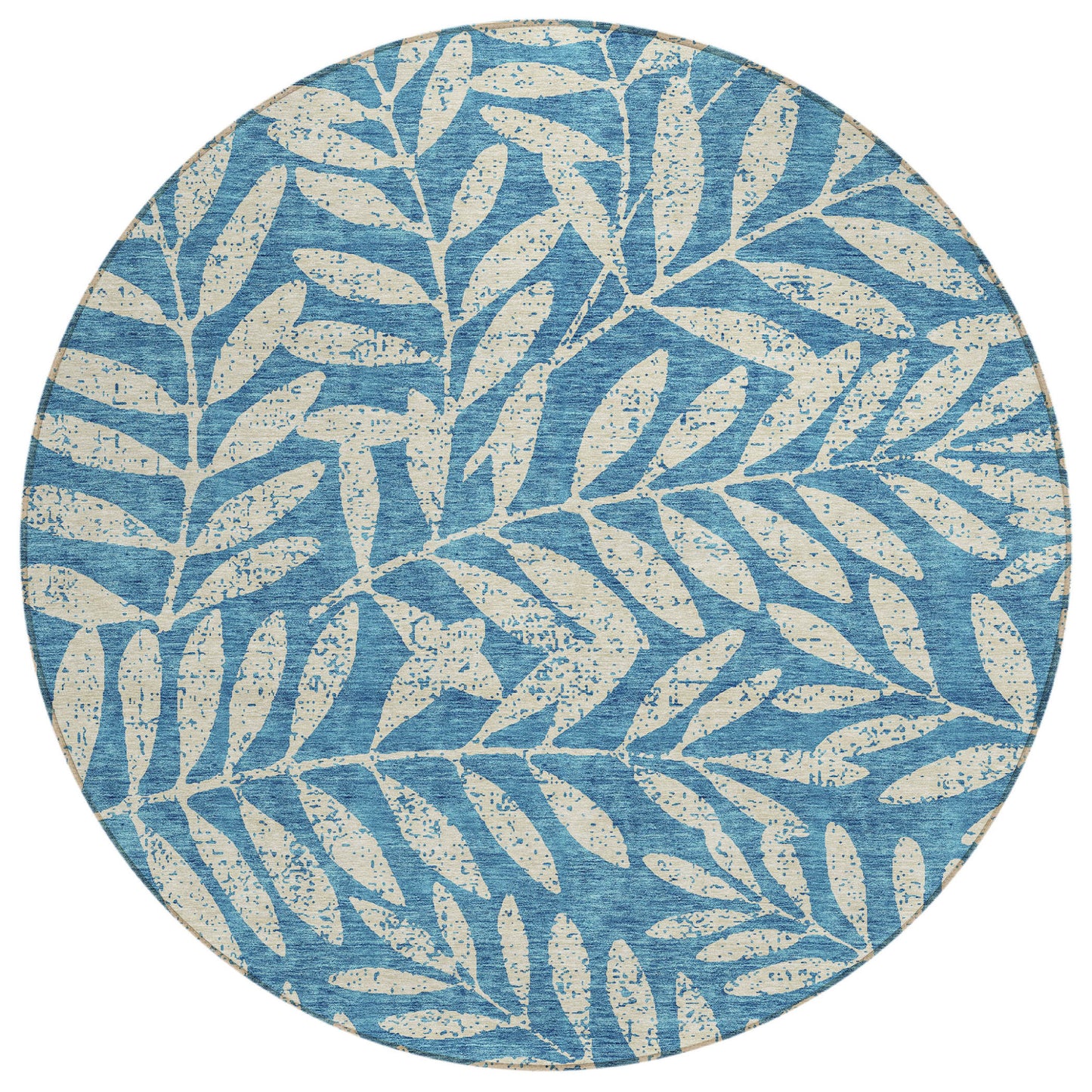 Tabselect Home Line 8' Teal Blue And Ivory Round Floral Washable Indoor Outdoor Area Rug
