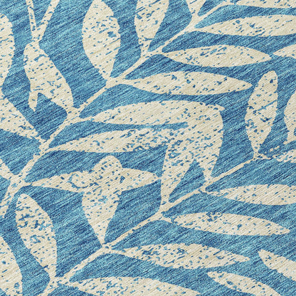 Tabselect Home Line 8' Teal Blue And Ivory Round Floral Washable Indoor Outdoor Area Rug