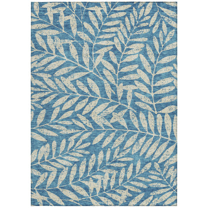 Tabselect Home Line 8' X 10' Teal Blue And Ivory Floral Washable Indoor Outdoor Area Rug