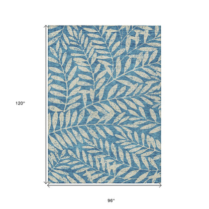 Tabselect Home Line 8' X 10' Teal Blue And Ivory Floral Washable Indoor Outdoor Area Rug