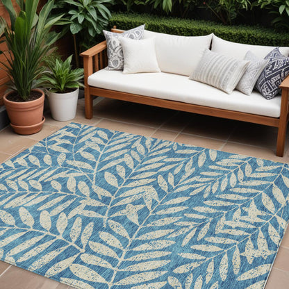 Tabselect Home Line 8' X 10' Teal Blue And Ivory Floral Washable Indoor Outdoor Area Rug