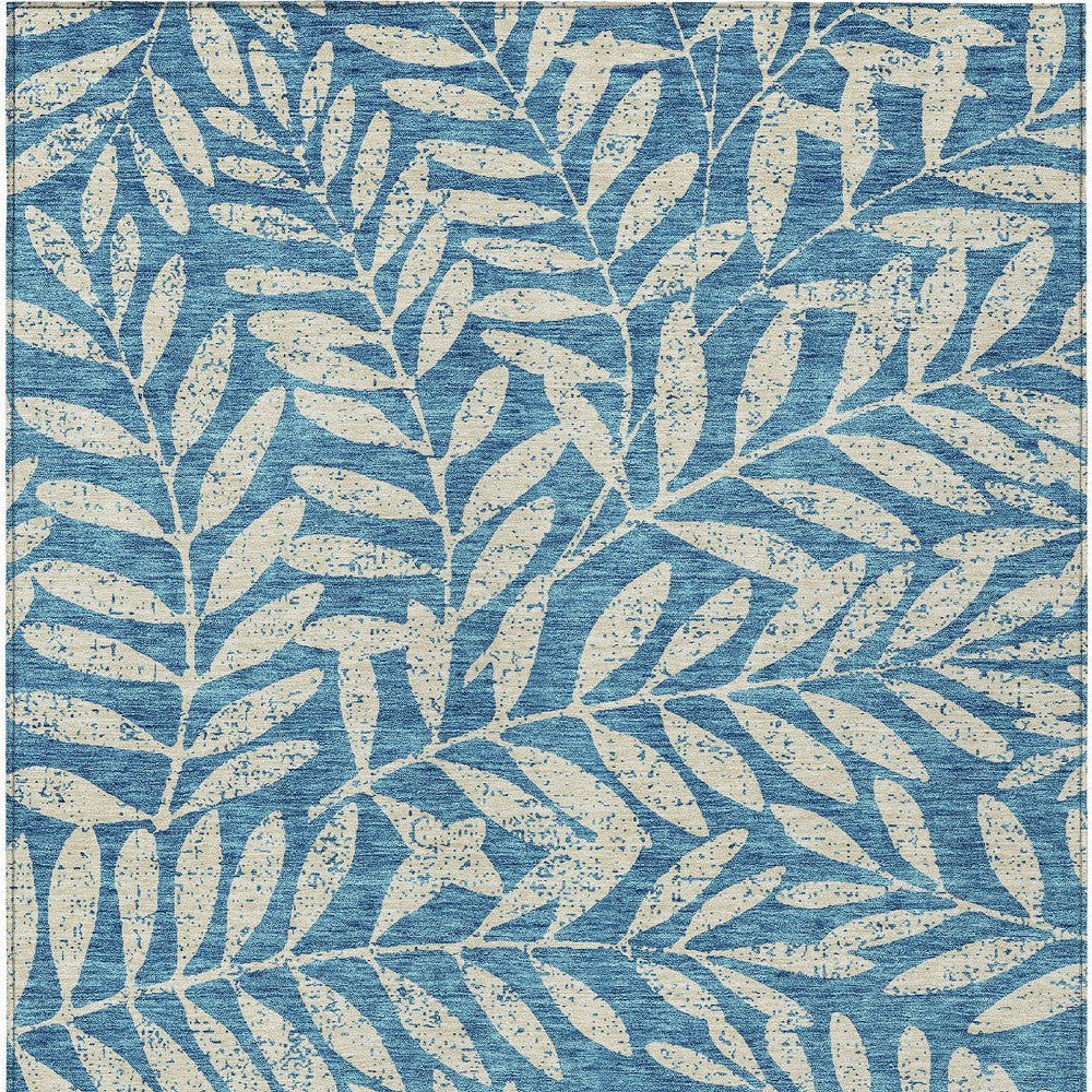 Tabselect Home Line 8' X 10' Teal Blue And Ivory Floral Washable Indoor Outdoor Area Rug
