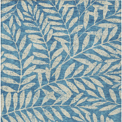 Tabselect Home Line 8' X 10' Teal Blue And Ivory Floral Washable Indoor Outdoor Area Rug