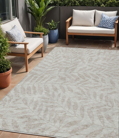 Tabselect Home Line 5' X 8' Taupe And Beige Floral Washable Indoor Outdoor Area Rug