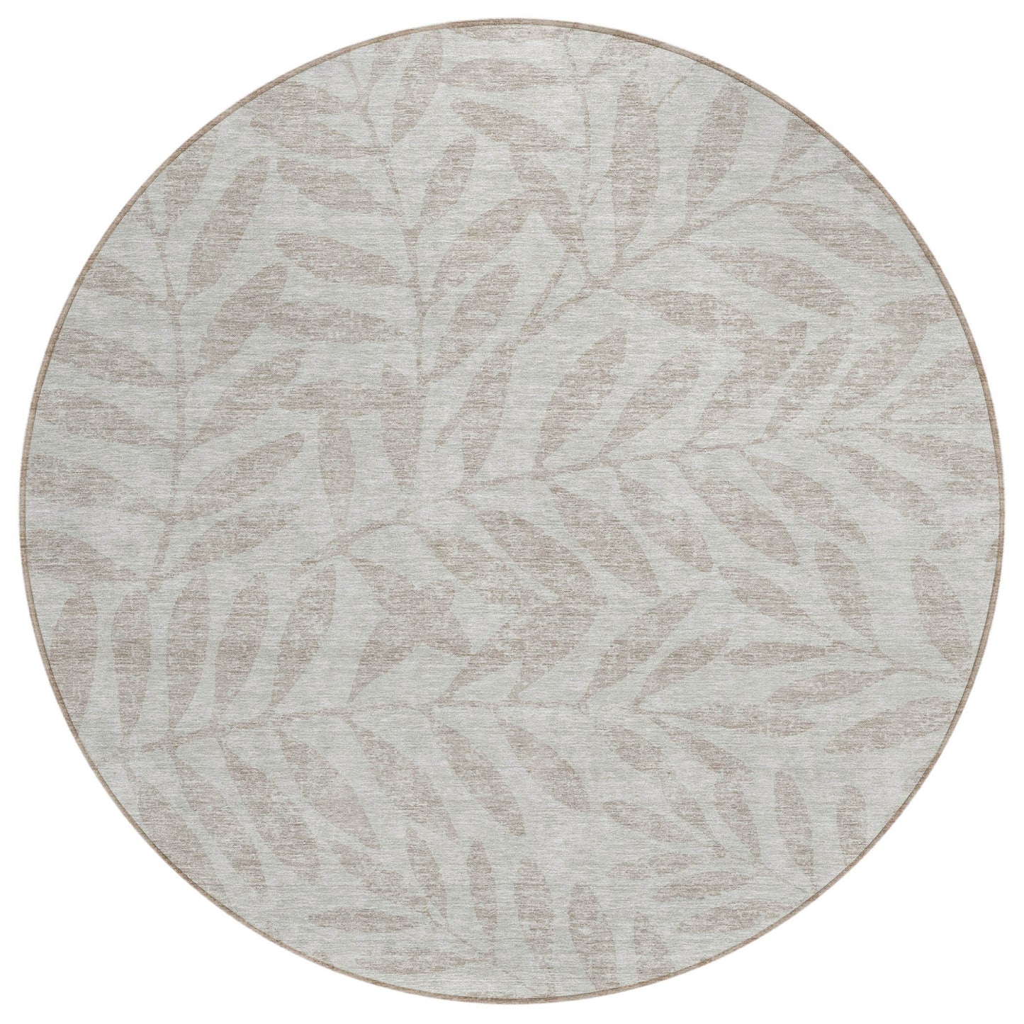 Tabselect Home Line 8' Taupe And Beige Round Floral Washable Indoor Outdoor Area Rug