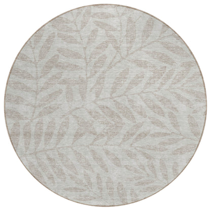 Tabselect Home Line 8' Taupe And Beige Round Floral Washable Indoor Outdoor Area Rug