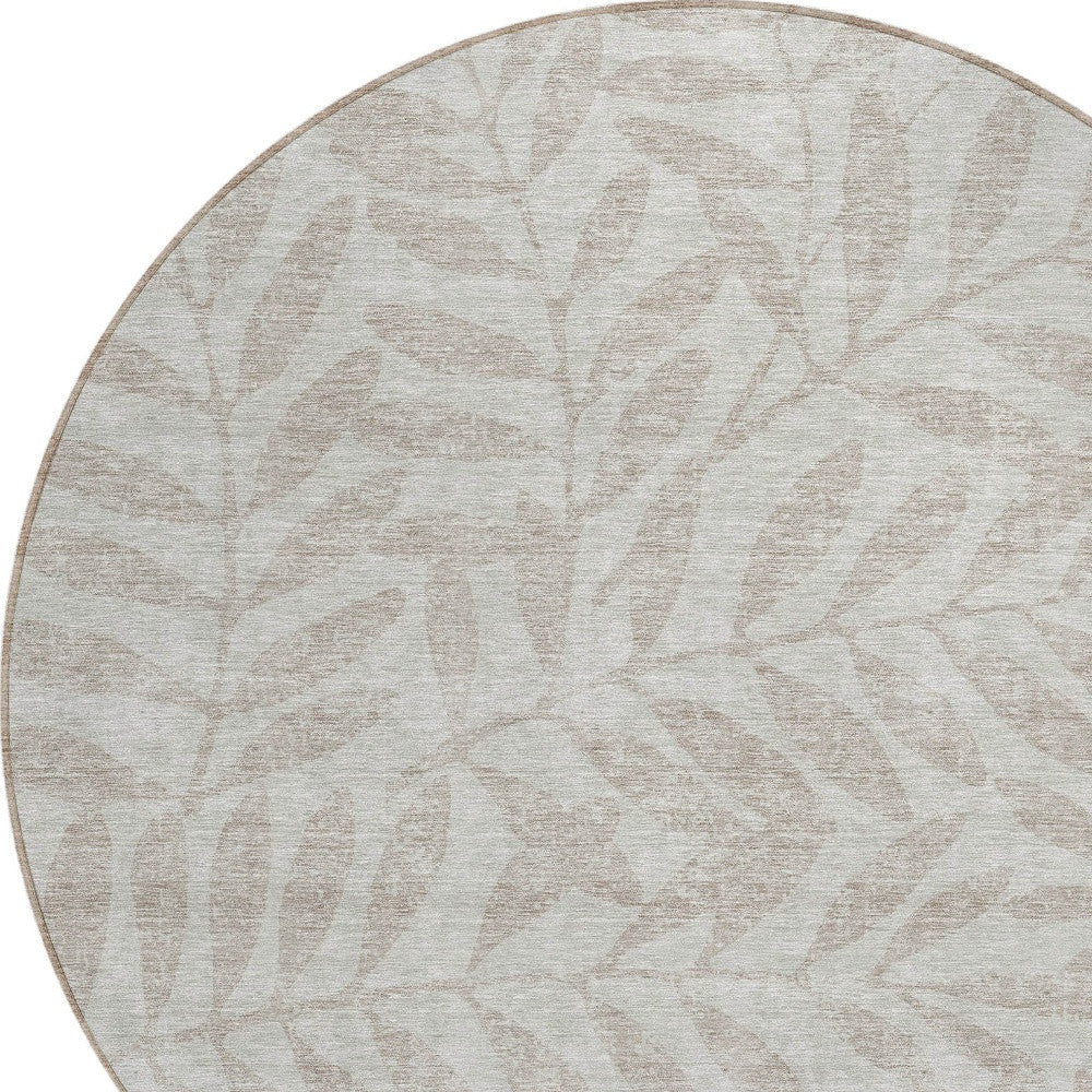 Tabselect Home Line 8' Taupe And Beige Round Floral Washable Indoor Outdoor Area Rug