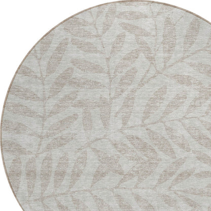 Tabselect Home Line 8' Taupe And Beige Round Floral Washable Indoor Outdoor Area Rug
