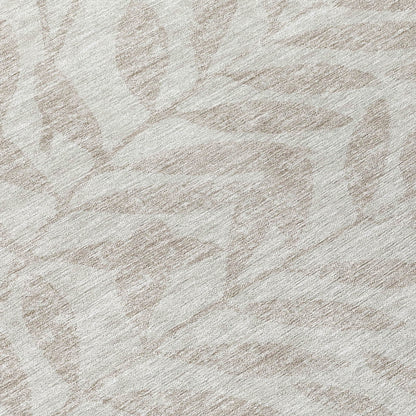 Tabselect Home Line 8' Taupe And Beige Round Floral Washable Indoor Outdoor Area Rug