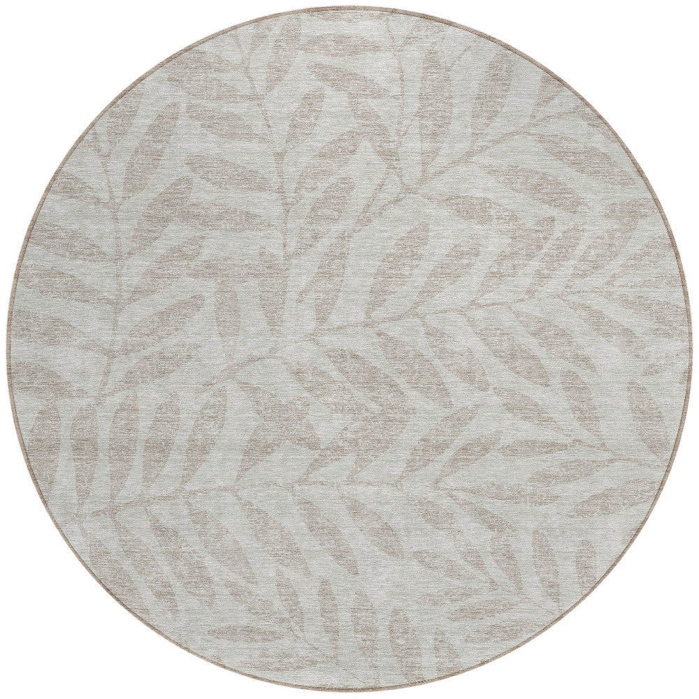 Tabselect Home Line 8' Taupe And Beige Round Floral Washable Indoor Outdoor Area Rug