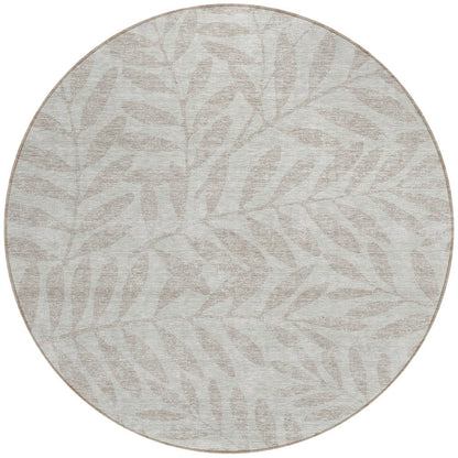 Tabselect Home Line 8' Taupe And Beige Round Floral Washable Indoor Outdoor Area Rug