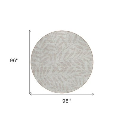 Tabselect Home Line 8' Taupe And Beige Round Floral Washable Indoor Outdoor Area Rug
