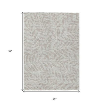Tabselect Home Line 8' X 10' Taupe And Beige Floral Washable Indoor Outdoor Area Rug