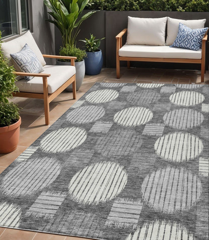 Tabselect Home Line 5' X 8' Charcoal And Ivory Geometric Washable Indoor Outdoor Area Rug