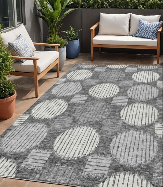 Tabselect Home Line 5' X 8' Charcoal And Ivory Geometric Washable Indoor Outdoor Area Rug