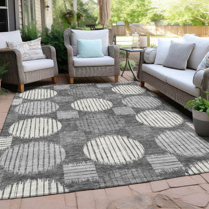 Tabselect Home Line 5' X 8' Charcoal And Ivory Geometric Washable Indoor Outdoor Area Rug