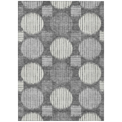 Tabselect Home Line 5' X 8' Charcoal And Ivory Geometric Washable Indoor Outdoor Area Rug