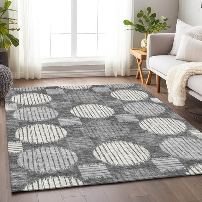 Tabselect Home Line 5' X 8' Charcoal And Ivory Geometric Washable Indoor Outdoor Area Rug