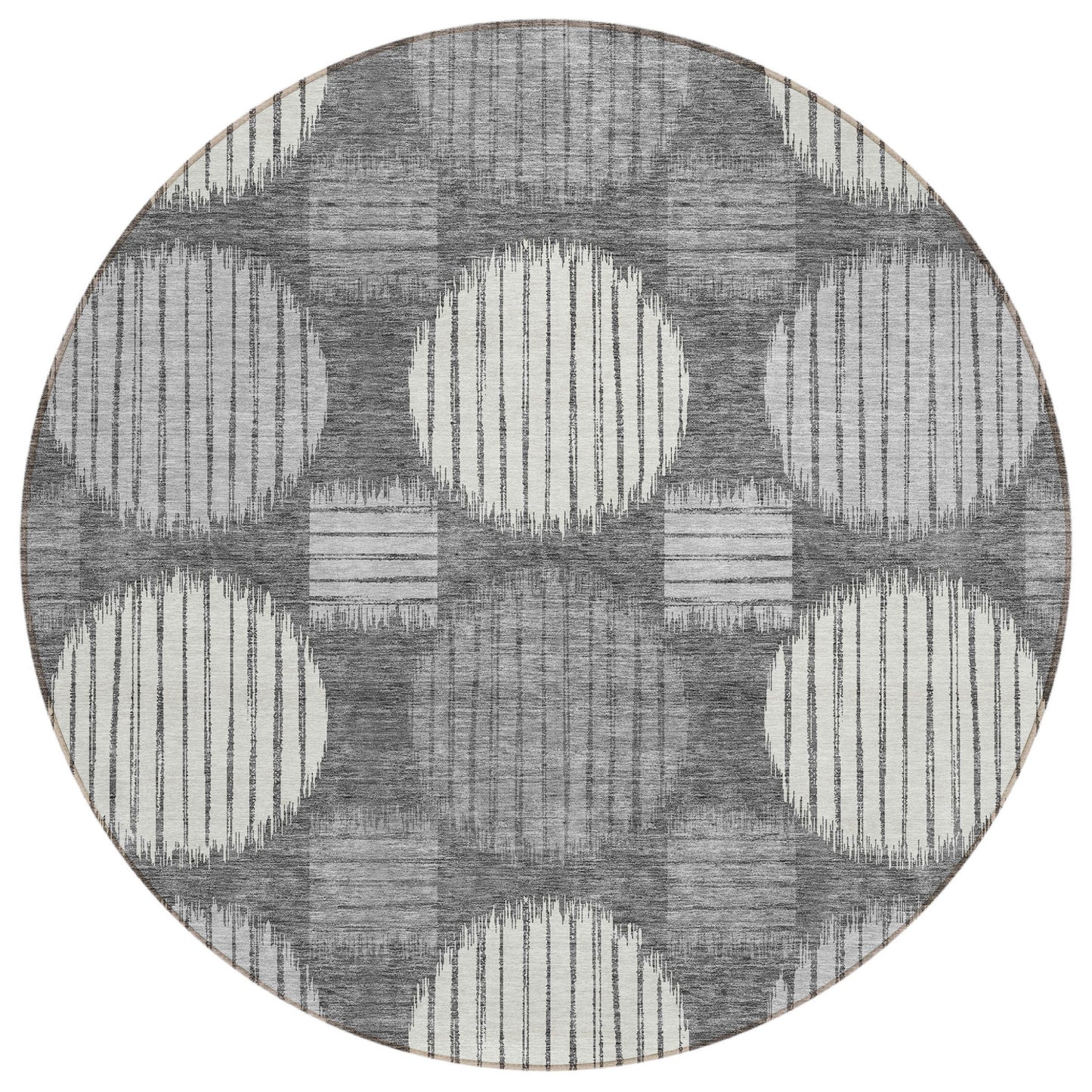 Tabselect Home Line 8' Charcoal And Ivory Round Geometric Washable Indoor Outdoor Area Rug