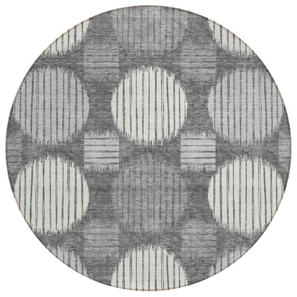 Tabselect Home Line 8' Charcoal And Ivory Round Geometric Washable Indoor Outdoor Area Rug