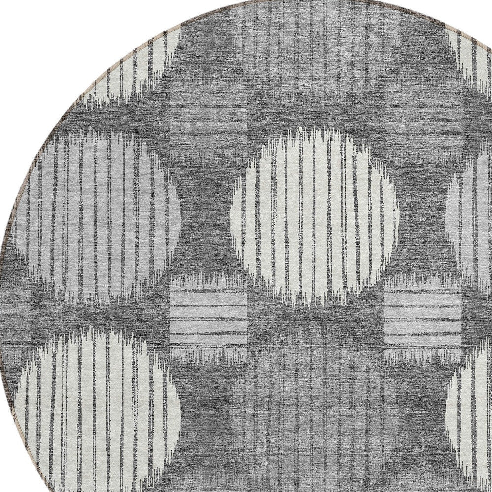 Tabselect Home Line 8' Charcoal And Ivory Round Geometric Washable Indoor Outdoor Area Rug