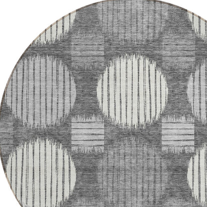 Tabselect Home Line 8' Charcoal And Ivory Round Geometric Washable Indoor Outdoor Area Rug