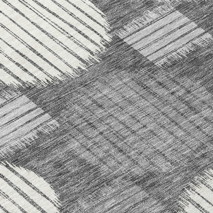 Tabselect Home Line 8' Charcoal And Ivory Round Geometric Washable Indoor Outdoor Area Rug