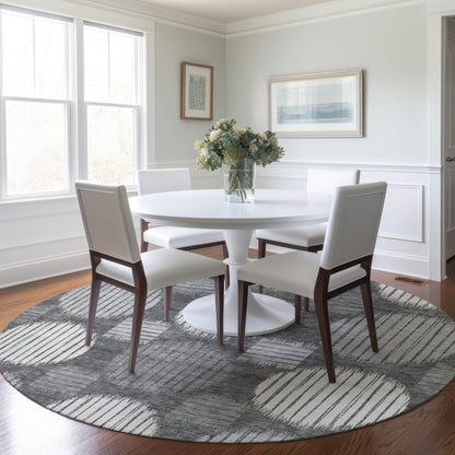 Tabselect Home Line 8' Charcoal And Ivory Round Geometric Washable Indoor Outdoor Area Rug