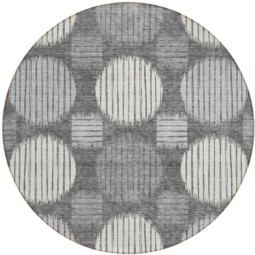 Tabselect Home Line 8' Charcoal And Ivory Round Geometric Washable Indoor Outdoor Area Rug