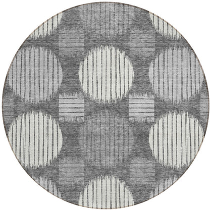 Tabselect Home Line 8' Charcoal And Ivory Round Geometric Washable Indoor Outdoor Area Rug
