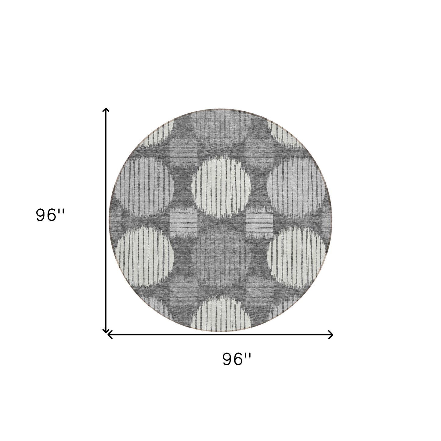 Tabselect Home Line 8' Charcoal And Ivory Round Geometric Washable Indoor Outdoor Area Rug