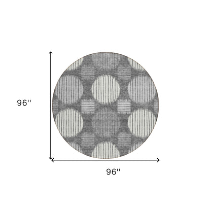 Tabselect Home Line 8' Charcoal And Ivory Round Geometric Washable Indoor Outdoor Area Rug