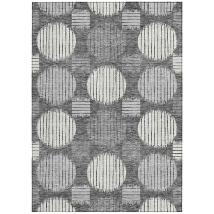 Tabselect Home Line 8' X 10' Charcoal And Ivory Geometric Washable Indoor Outdoor Area Rug