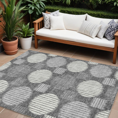 Tabselect Home Line 8' X 10' Charcoal And Ivory Geometric Washable Indoor Outdoor Area Rug