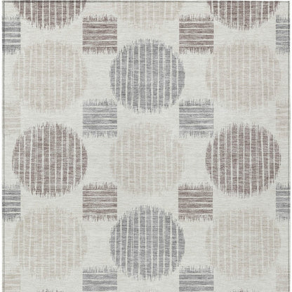 Tabselect Home Line 5' X 8' Ivory Brown And Gray Geometric Washable Indoor Outdoor Area Rug