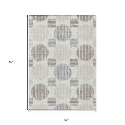 Tabselect Home Line 5' X 8' Ivory Brown And Gray Geometric Washable Indoor Outdoor Area Rug