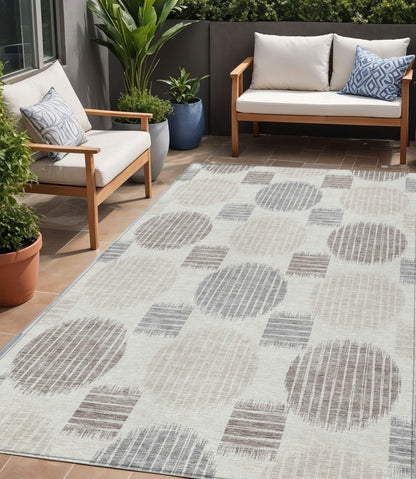 Tabselect Home Line 5' X 8' Ivory Brown And Gray Geometric Washable Indoor Outdoor Area Rug