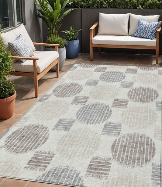 Tabselect Home Line 5' X 8' Ivory Brown And Gray Geometric Washable Indoor Outdoor Area Rug