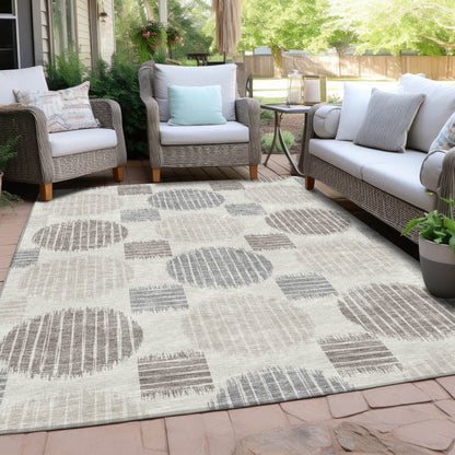Tabselect Home Line 5' X 8' Ivory Brown And Gray Geometric Washable Indoor Outdoor Area Rug
