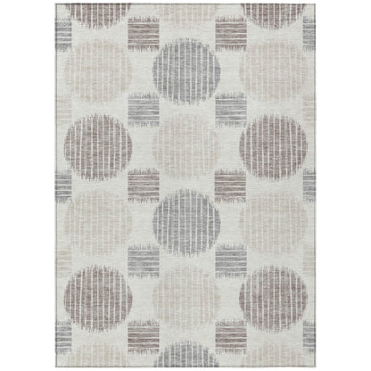 Tabselect Home Line 5' X 8' Ivory Brown And Gray Geometric Washable Indoor Outdoor Area Rug
