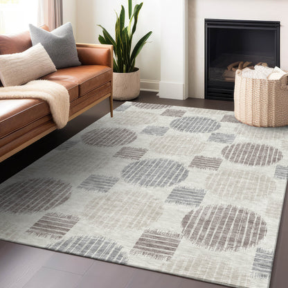 Tabselect Home Line 5' X 8' Ivory Brown And Gray Geometric Washable Indoor Outdoor Area Rug